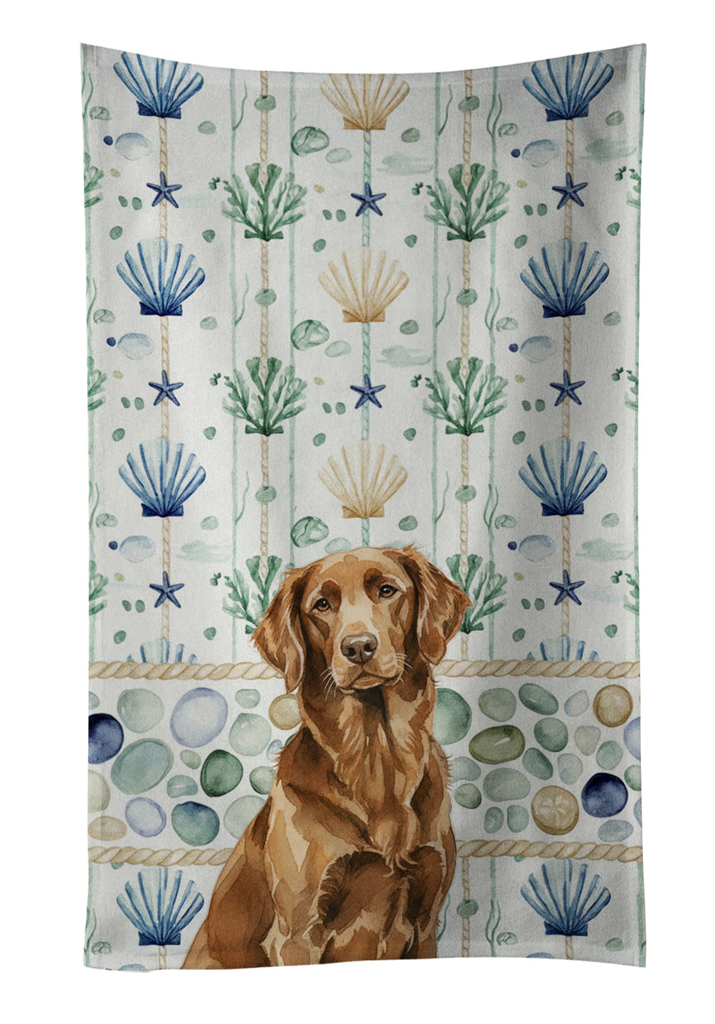 Liver Flat-Coated Retriever Coastal Sea Glass Kitchen Towel Velour Plush Front and Cotton Loop Back Machine Washable