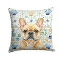 Fawn French Bulldog Coastal Sea Glass Decorative Throw Pillow 14x14 Indoor Outdoor Accent Cushion, Fabric Cover with Insert for Sofa, Bed, Porch & Living Room