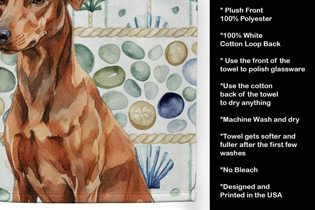 Red German Pinscher Coastal Sea Glass Kitchen Towel Velour Plush Front and Cotton Loop Back Machine Washable