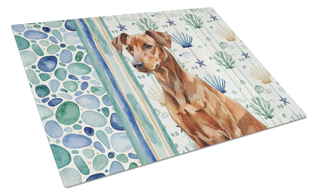 Red German Pinscher Coastal Sea Glass Cutting Board Tempered Glass Kitchen Cutting Surface, Heat Resistant Chopping, Non-Slip Feet, Food Prep & Serving