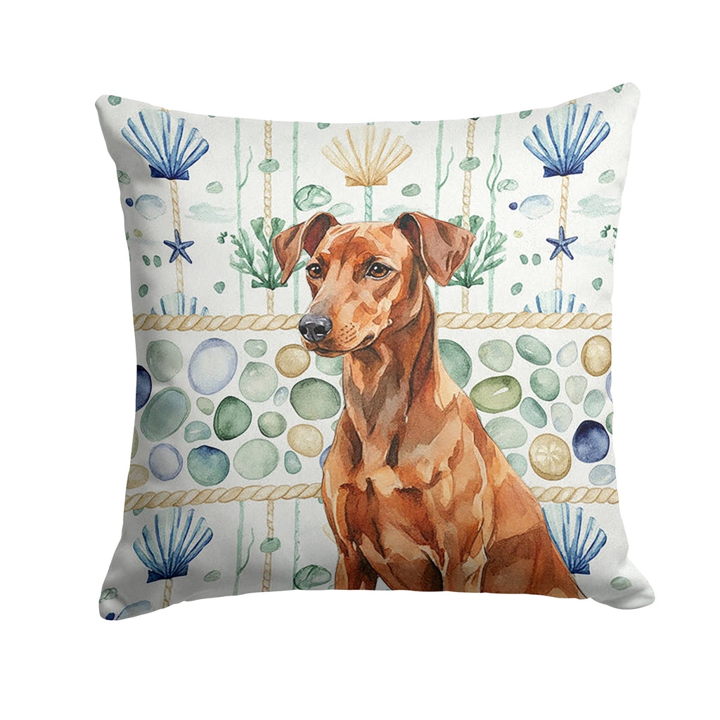 Red German Pinscher Coastal Sea Glass Decorative Throw Pillow 14x14 Indoor Outdoor Accent Cushion, Fabric Cover with Insert for Sofa, Bed, Porch & Living Room