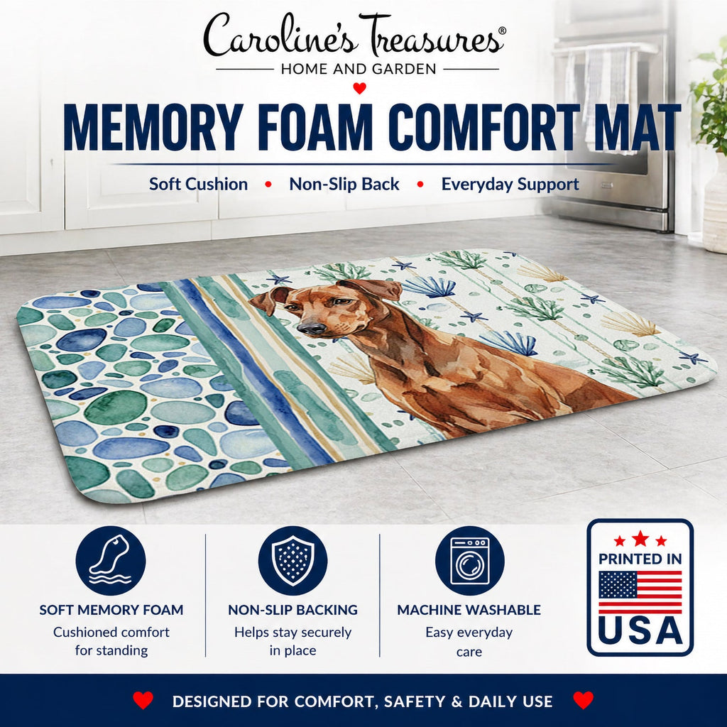 Red German Pinscher Coastal Sea Glass Memory Foam Kitchen Mat Machine Washable Anti-Fatigue Cushion Comfort Bath or Kitchen Rug
