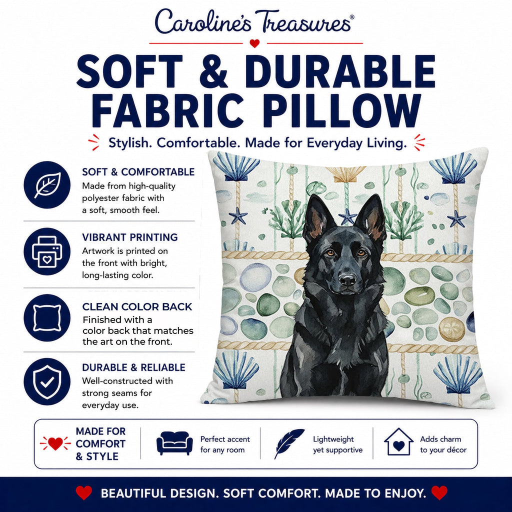 Black German Shepherd Coastal Sea Glass Decorative Throw Pillow 14x14 Indoor Outdoor Accent Cushion, Fabric Cover with Insert for Sofa, Bed, Porch & Living Room