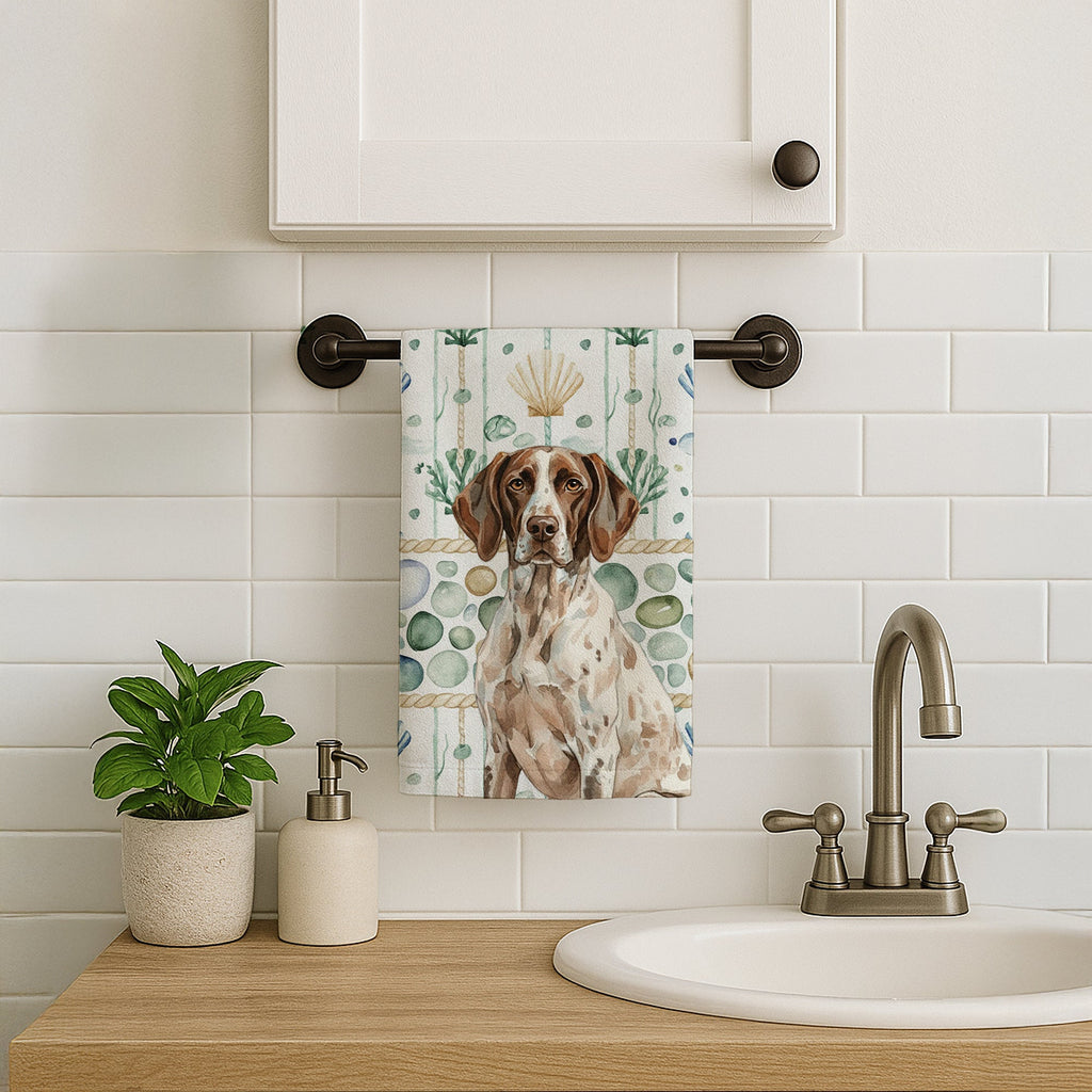 German Shorthaired Pointer Coastal Sea Glass Kitchen Towel Velour Plush Front and Cotton Loop Back Machine Washable