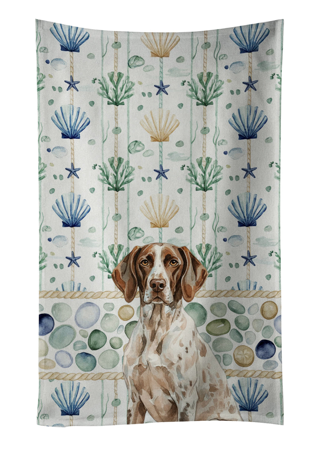 German Shorthaired Pointer Coastal Sea Glass Kitchen Towel Velour Plush Front and Cotton Loop Back Machine Washable