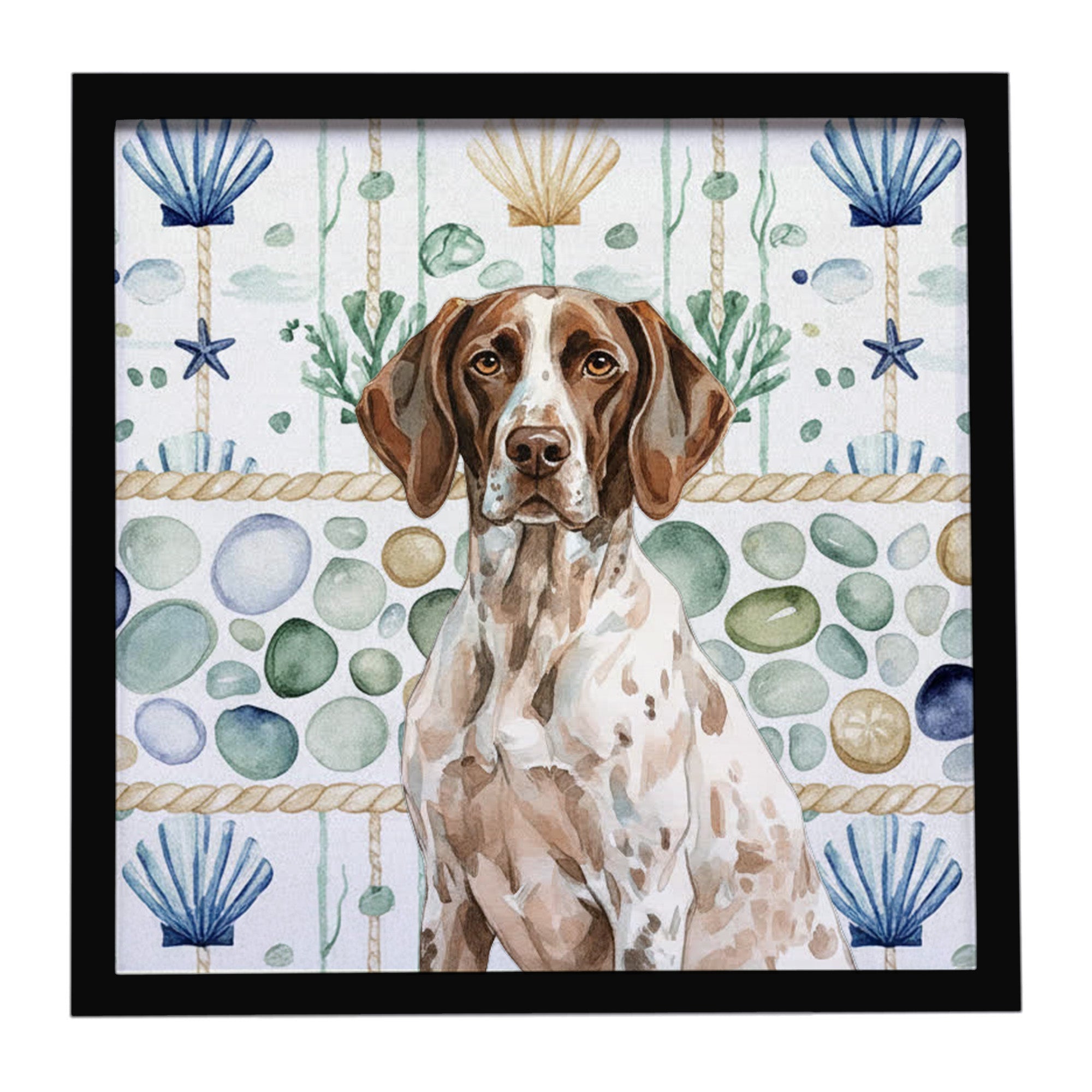 German Shorthaired Pointer Coastal Sea Glass Framed Metal Print Bathroom, Kitchen, Office, Home Decor Wall Art Ready to Hang, Square, 8X8