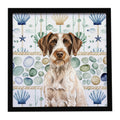 Liver and White German Wirehaired Pointer Coastal Sea Glass Framed Metal Print Bathroom, Kitchen, Office, Home Decor Wall Art Ready to Hang, Square, 8X8
