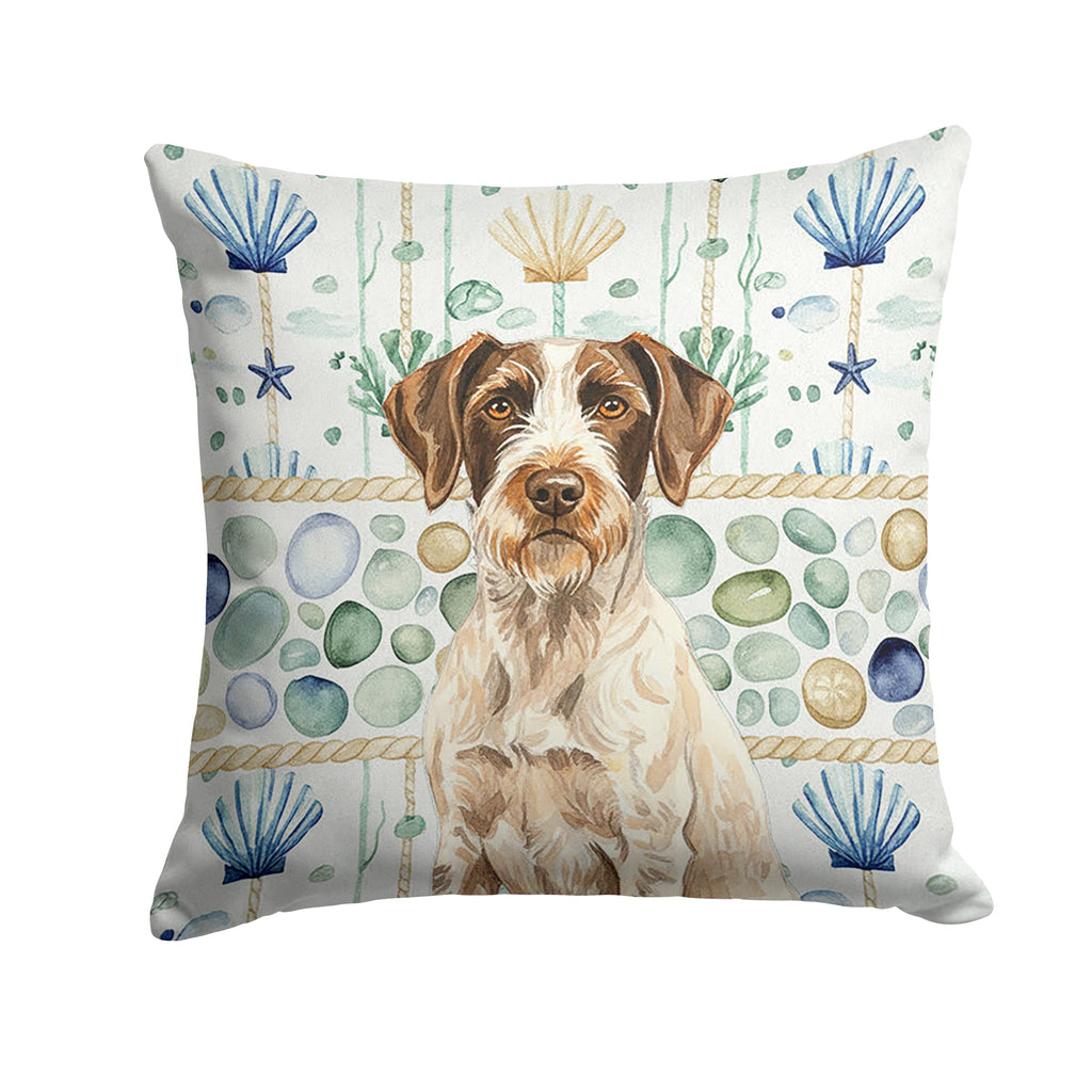 Liver and White German Wirehaired Pointer Coastal Sea Glass Decorative Throw Pillow 18x18 Indoor Outdoor Accent Cushion, Fabric Cover with Insert for Sofa, Bed, Porch & Living Room