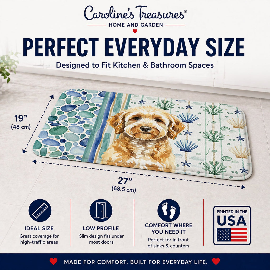 Goldendoodle Coastal Sea Glass Memory Foam Kitchen Mat Machine Washable Anti-Fatigue Cushion Comfort Bath or Kitchen Rug