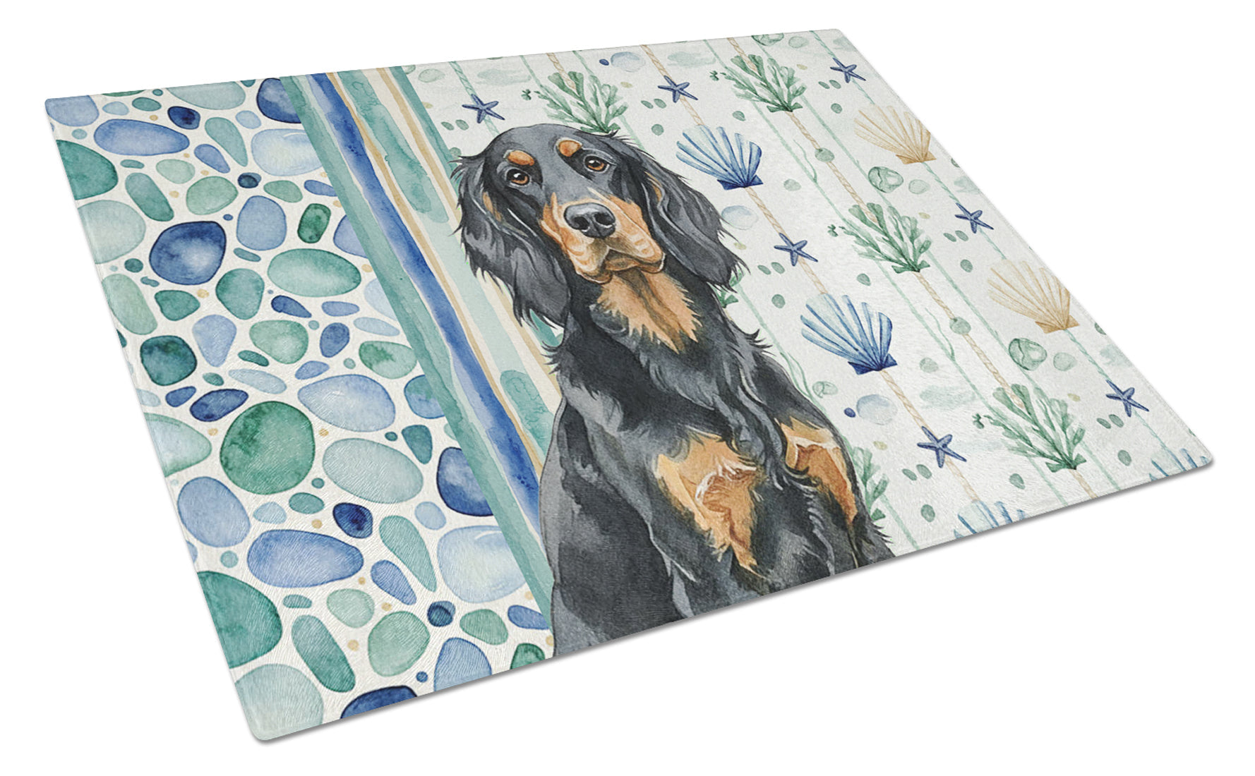 Gordon Setter Coastal Sea Glass Cutting Board Tempered Glass Kitchen Cutting Surface, Heat Resistant Chopping, Non-Slip Feet, Food Prep & Serving