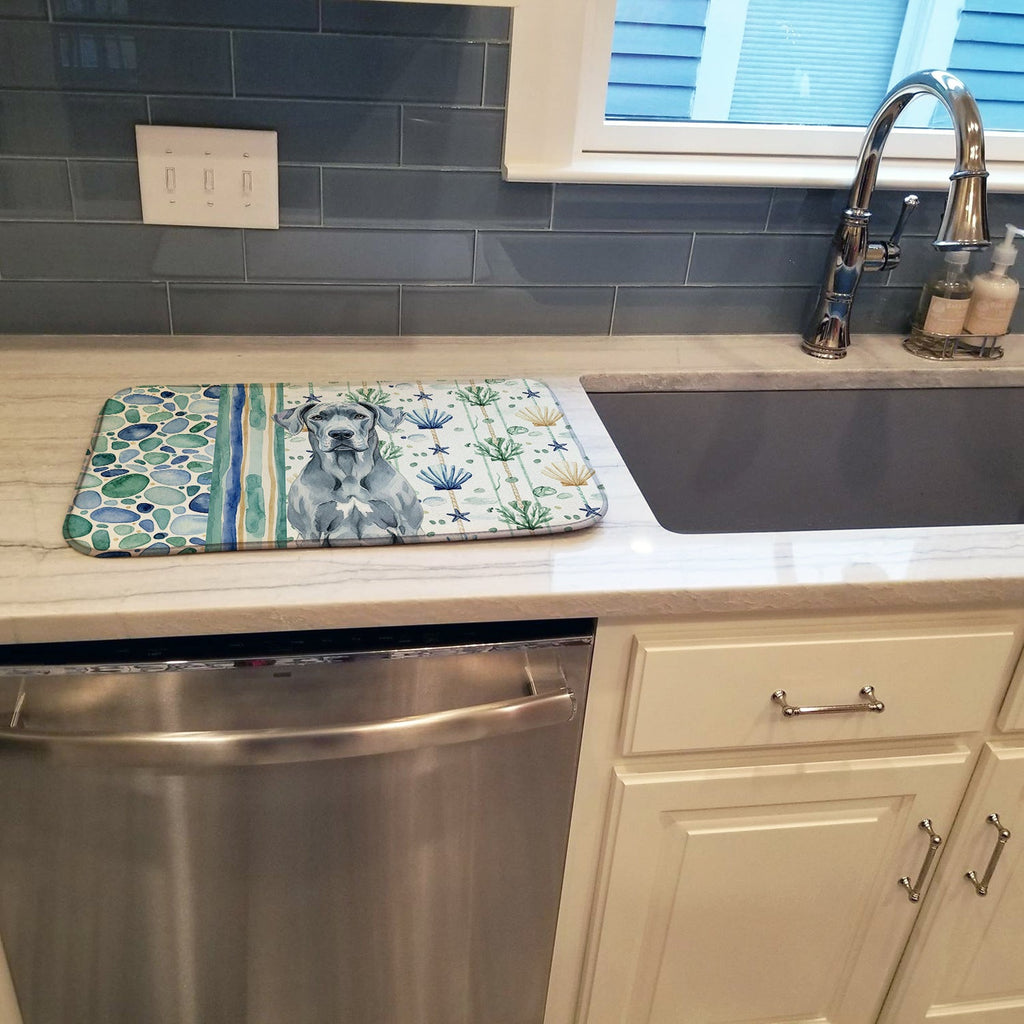 Blue Great Dane Coastal Sea Glass Dish Drying Mat Absorbent Dish Drying Mat Pad for Kitchen Counter Dish Drainer Mat for Countertop, 14 x 21", Multicolor