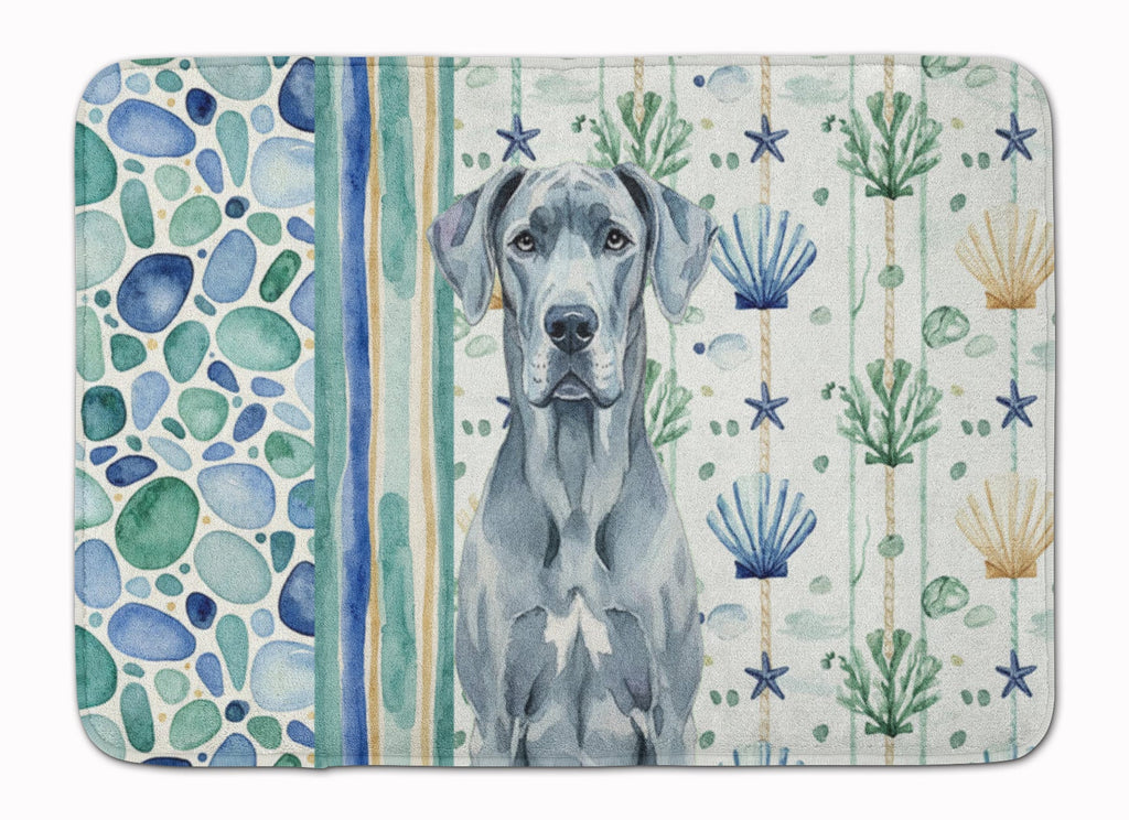 Blue Great Dane Coastal Sea Glass Memory Foam Kitchen Mat Machine Washable Anti-Fatigue Cushion Comfort Bath or Kitchen Rug