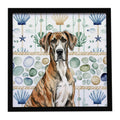 Brindle Great Dane Coastal Sea Glass Framed Metal Print Bathroom, Kitchen, Office, Home Decor Wall Art Ready to Hang, Square, 8X8