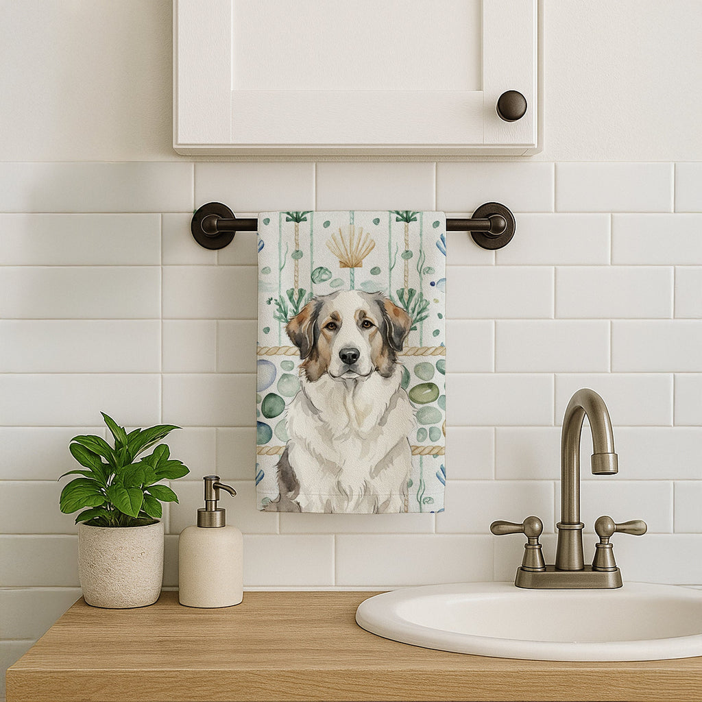 Badger Great Pyrenees Coastal Sea Glass Kitchen Towel Velour Plush Front and Cotton Loop Back Machine Washable