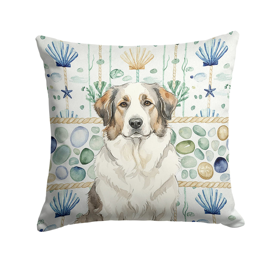 Badger Great Pyrenees Coastal Sea Glass Decorative Throw Pillow 18x18 Indoor Outdoor Accent Cushion, Fabric Cover with Insert for Sofa, Bed, Porch & Living Room