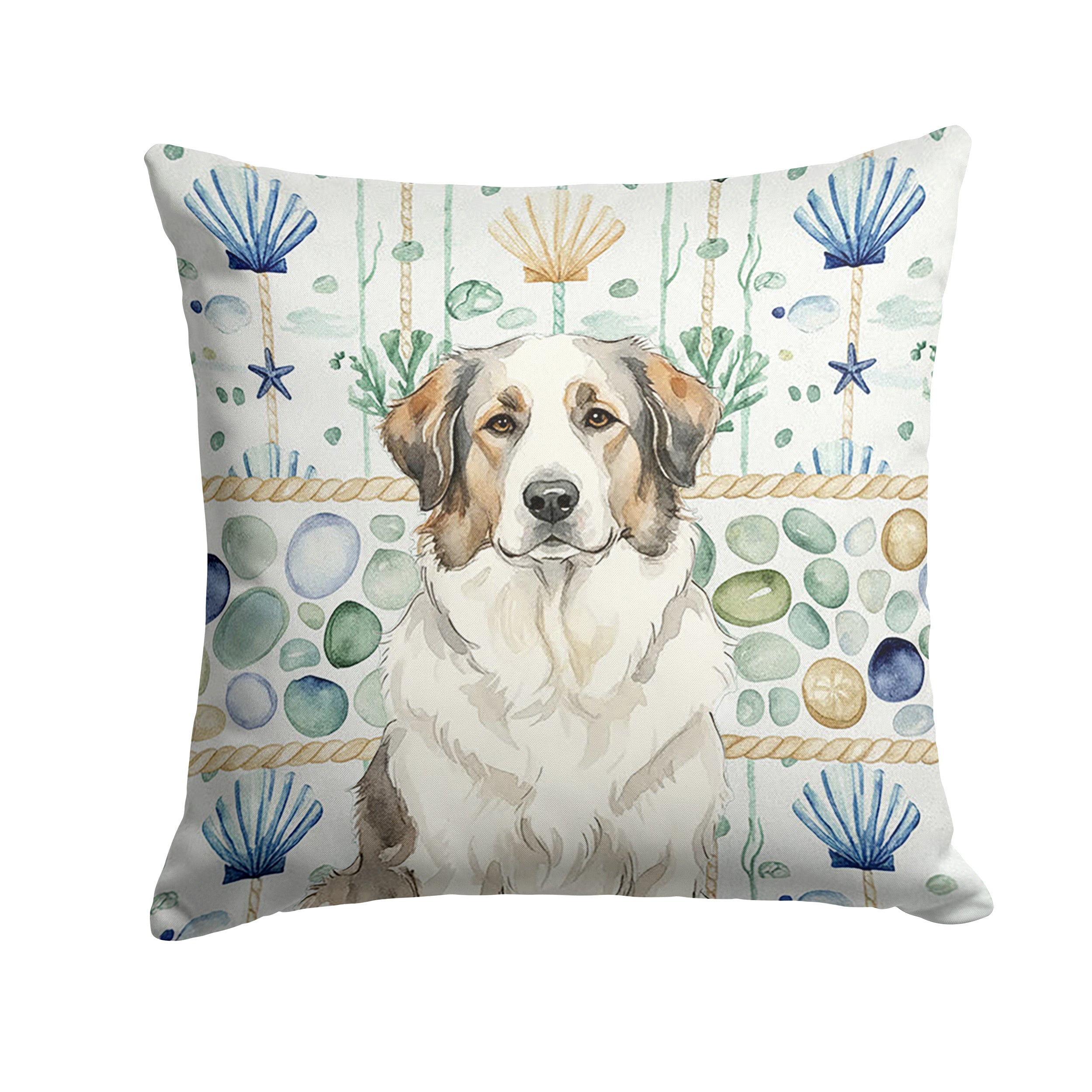 Badger Great Pyrenees Coastal Sea Glass Decorative Throw Pillow 18x18 Indoor Outdoor Accent Cushion, Fabric Cover with Insert for Sofa, Bed, Porch & Living Room