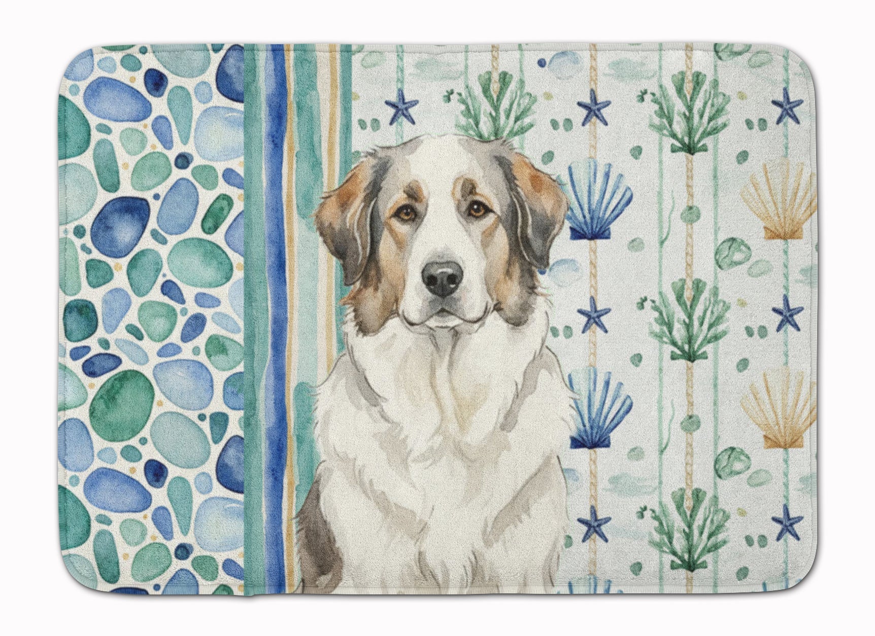 Badger Great Pyrenees Coastal Sea Glass Memory Foam Kitchen Mat Machine Washable Anti-Fatigue Cushion Comfort Bath or Kitchen Rug