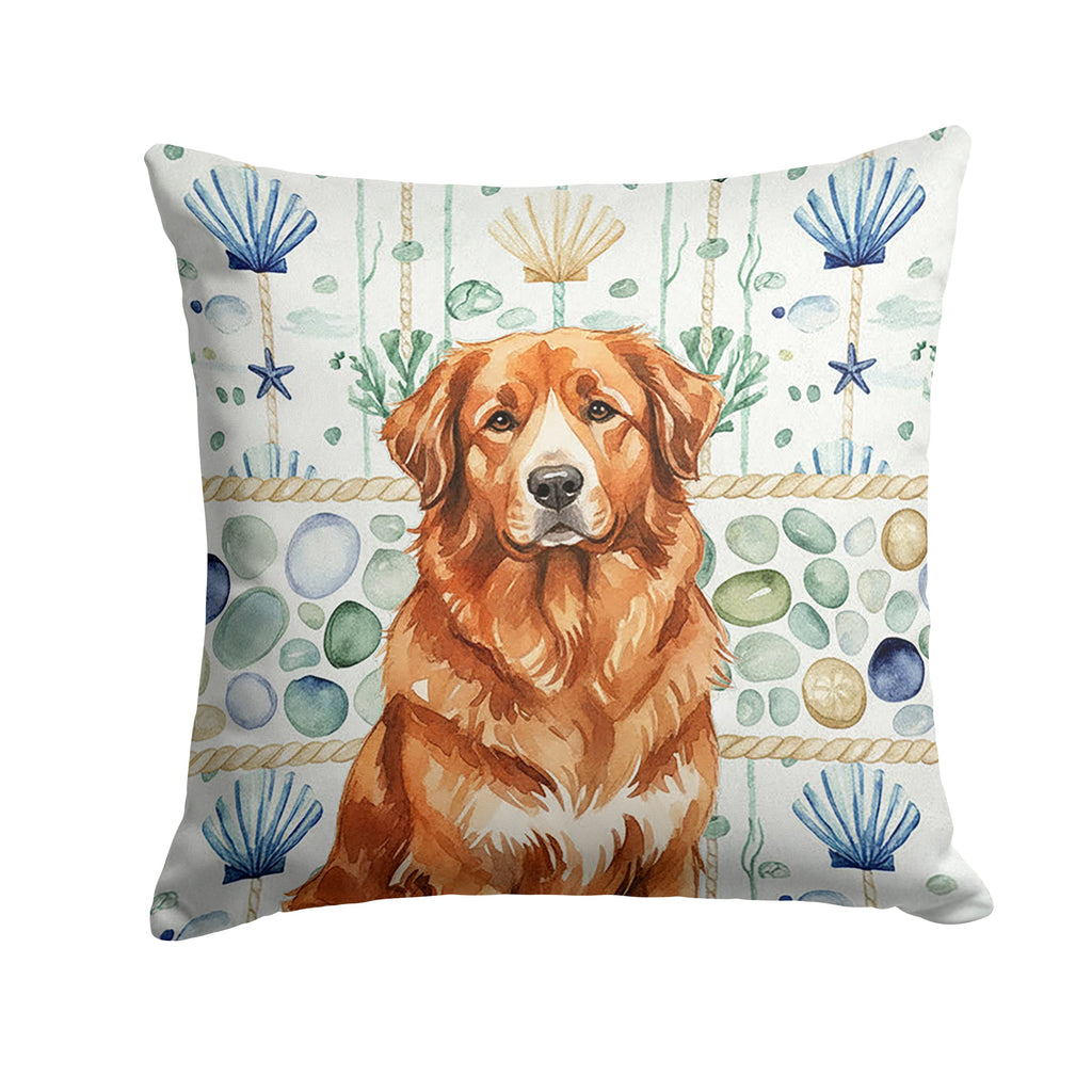 Reddish Brown Great Pyrenees Coastal Sea Glass Decorative Throw Pillow 14x14 Indoor Outdoor Accent Cushion, Fabric Cover with Insert for Sofa, Bed, Porch & Living Room