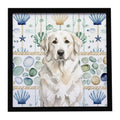 White Great Pyrenees Coastal Sea Glass Framed Metal Print Bathroom, Kitchen, Office, Home Decor Wall Art Ready to Hang, Square, 8X8