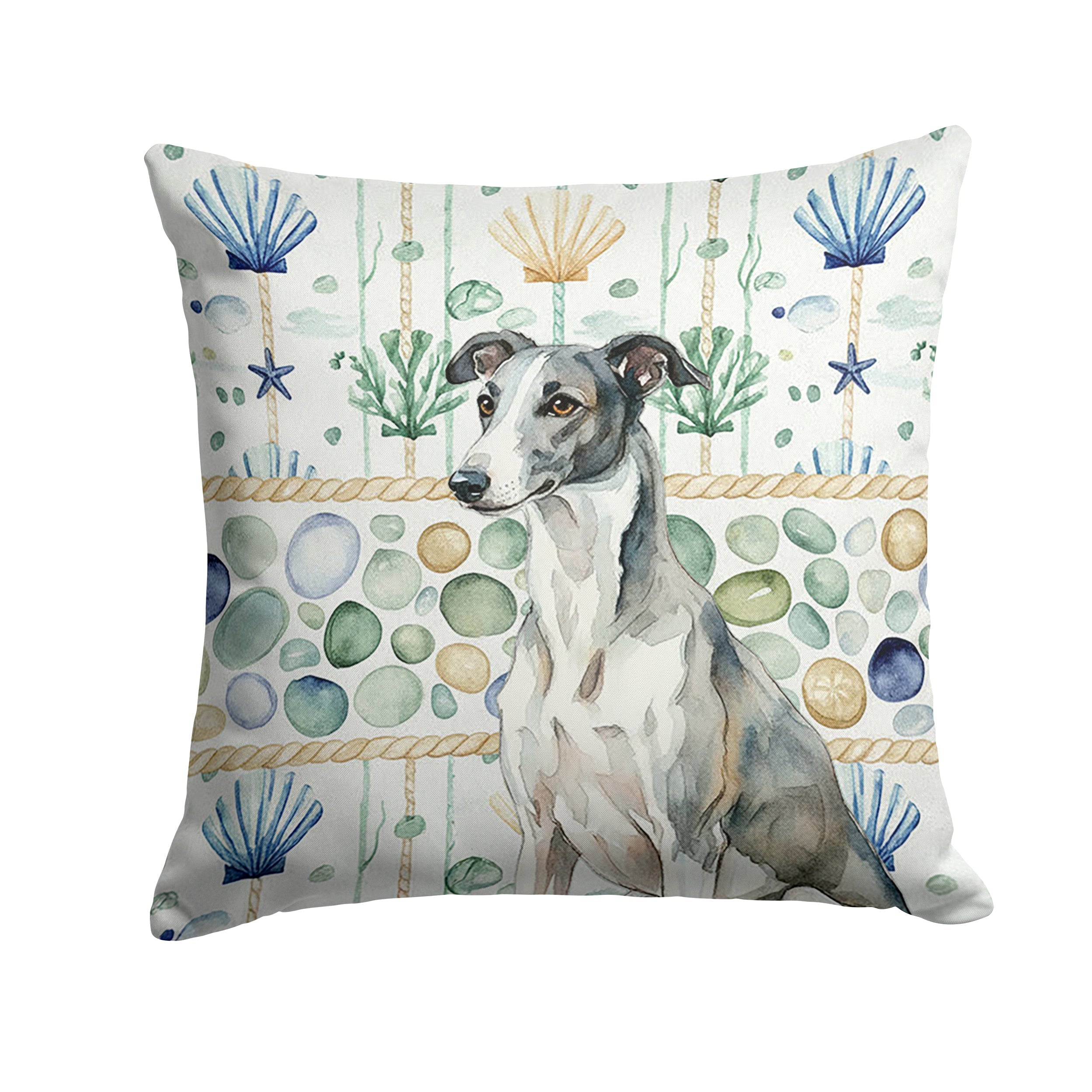 Black and White Greyhound Coastal Sea Glass Decorative Throw Pillow 18x18 Indoor Outdoor Accent Cushion, Fabric Cover with Insert for Sofa, Bed, Porch & Living Room