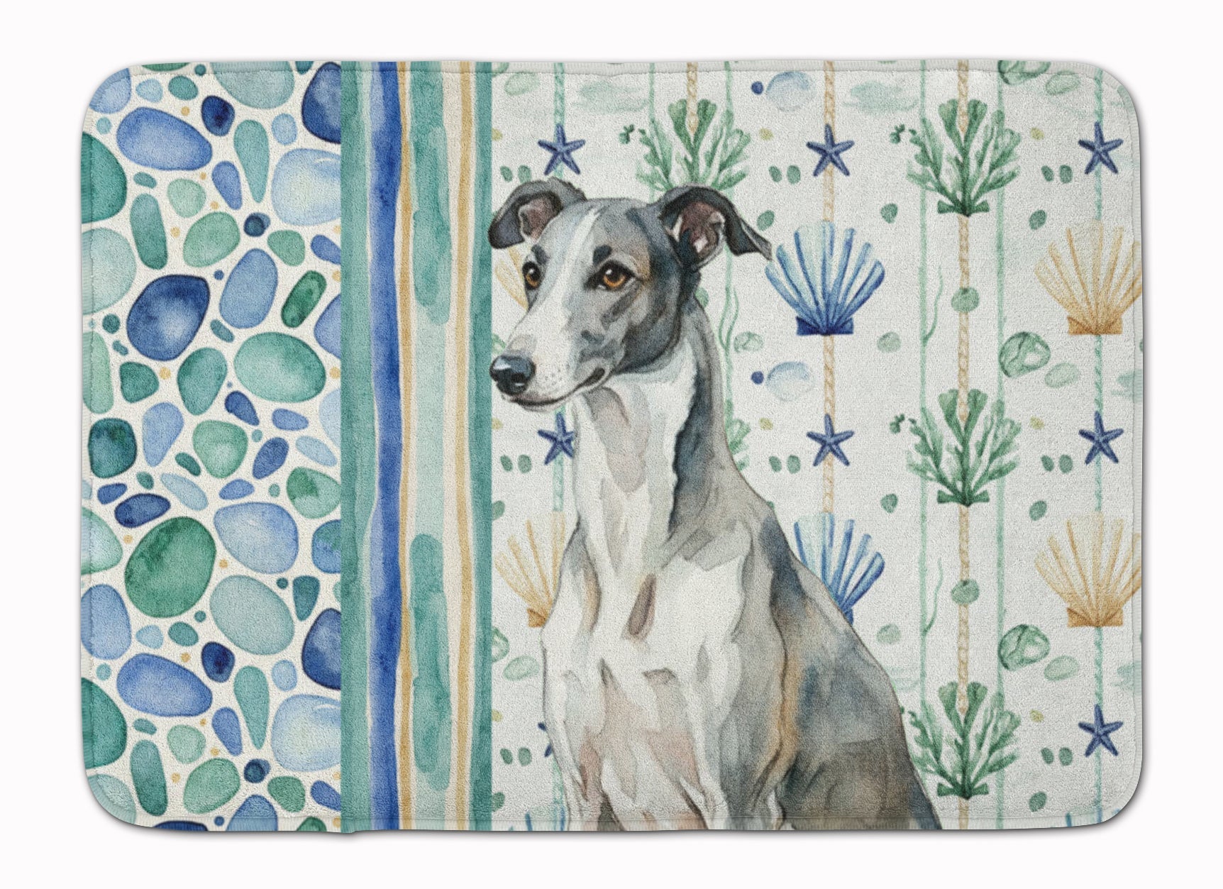 Black and White Greyhound Coastal Sea Glass Memory Foam Kitchen Mat Machine Washable Anti-Fatigue Cushion Comfort Bath or Kitchen Rug