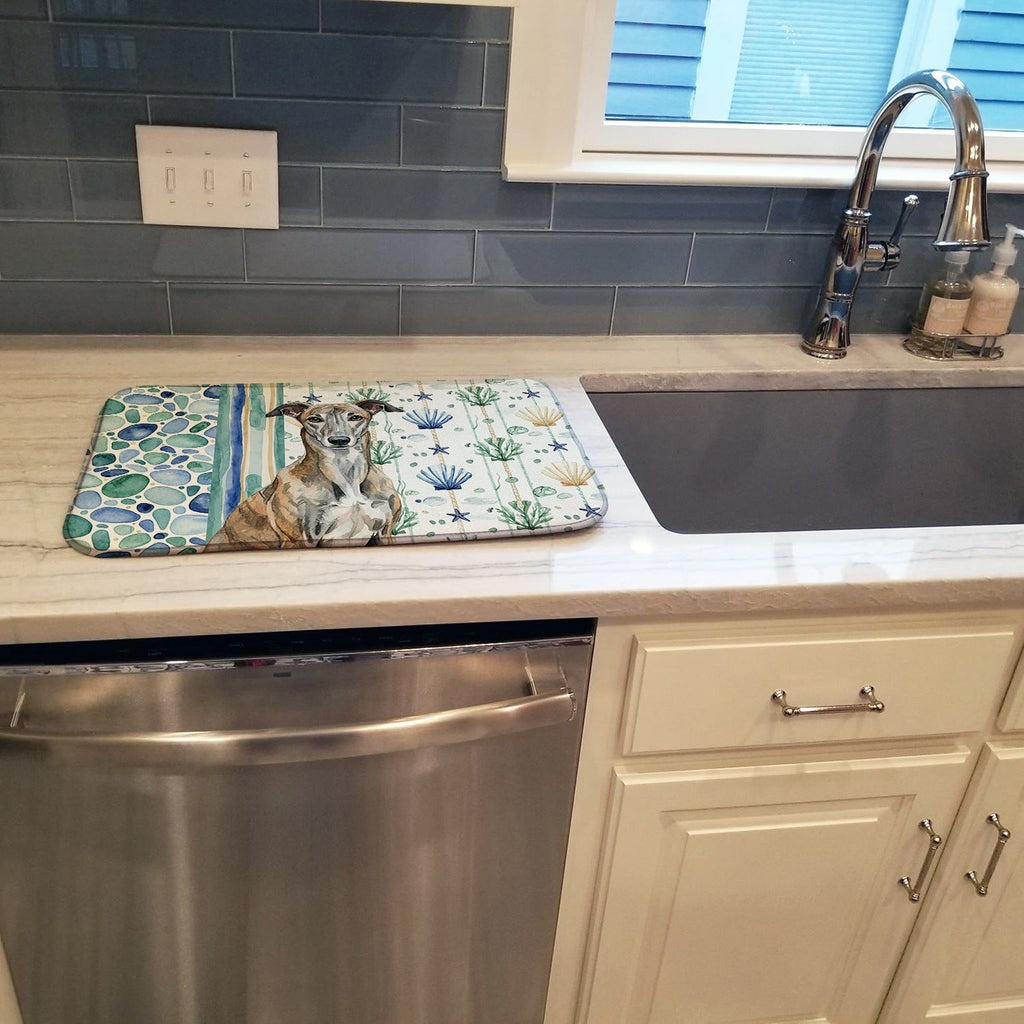 Brindle Greyhound Coastal Sea Glass Dish Drying Mat Absorbent Dish Drying Mat Pad for Kitchen Counter Dish Drainer Mat for Countertop, 14 x 21", Multicolor