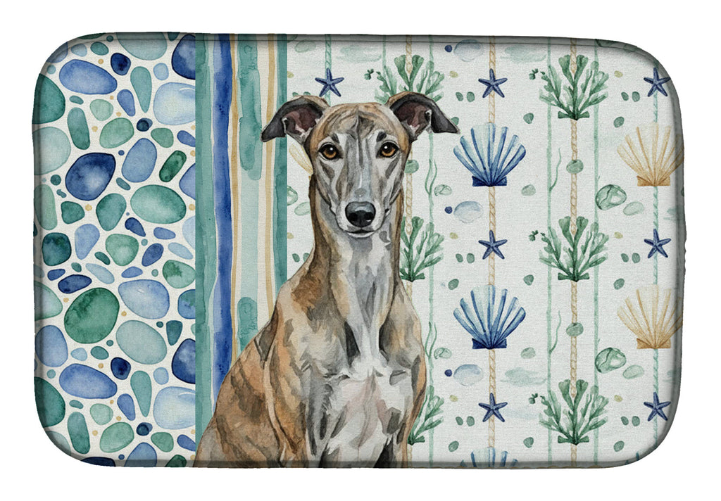 Brindle Greyhound Coastal Sea Glass Dish Drying Mat Absorbent Dish Drying Mat Pad for Kitchen Counter Dish Drainer Mat for Countertop, 14 x 21", Multicolor