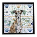 Brindle Greyhound Coastal Sea Glass Framed Metal Print Bathroom, Kitchen, Office, Home Decor Wall Art Ready to Hang, Square, 8X8