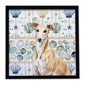 Fawn Greyhound Coastal Sea Glass Framed Metal Print Bathroom, Kitchen, Office, Home Decor Wall Art Ready to Hang, Square, 8X8