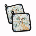 Fawn Greyhound Coastal Sea Glass Pot Holder Set of 2 Heat Resistant Quilted Hot Pads 7.5 x 7.5 Inch, Insulated Kitchen Trivets for Cooking & Baking