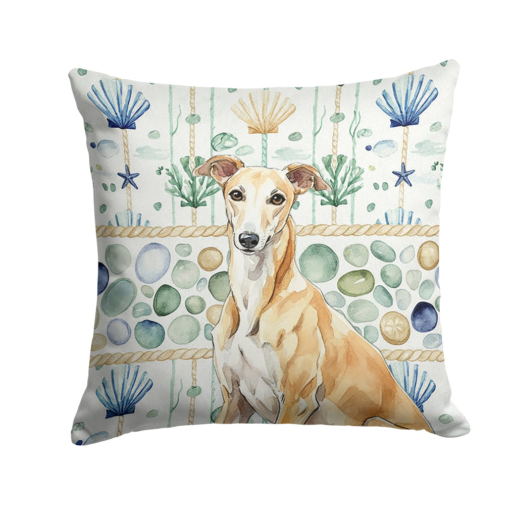 Fawn Greyhound Coastal Sea Glass Decorative Throw Pillow 14x14 Indoor Outdoor Accent Cushion, Fabric Cover with Insert for Sofa, Bed, Porch & Living Room