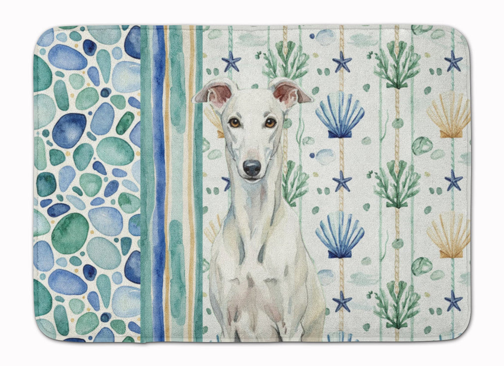 White Greyhound Coastal Sea Glass Memory Foam Kitchen Mat Machine Washable Anti-Fatigue Cushion Comfort Bath or Kitchen Rug