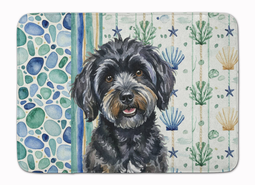 Black Havanese Coastal Sea Glass Memory Foam Kitchen Mat Machine Washable Anti-Fatigue Cushion Comfort Bath or Kitchen Rug
