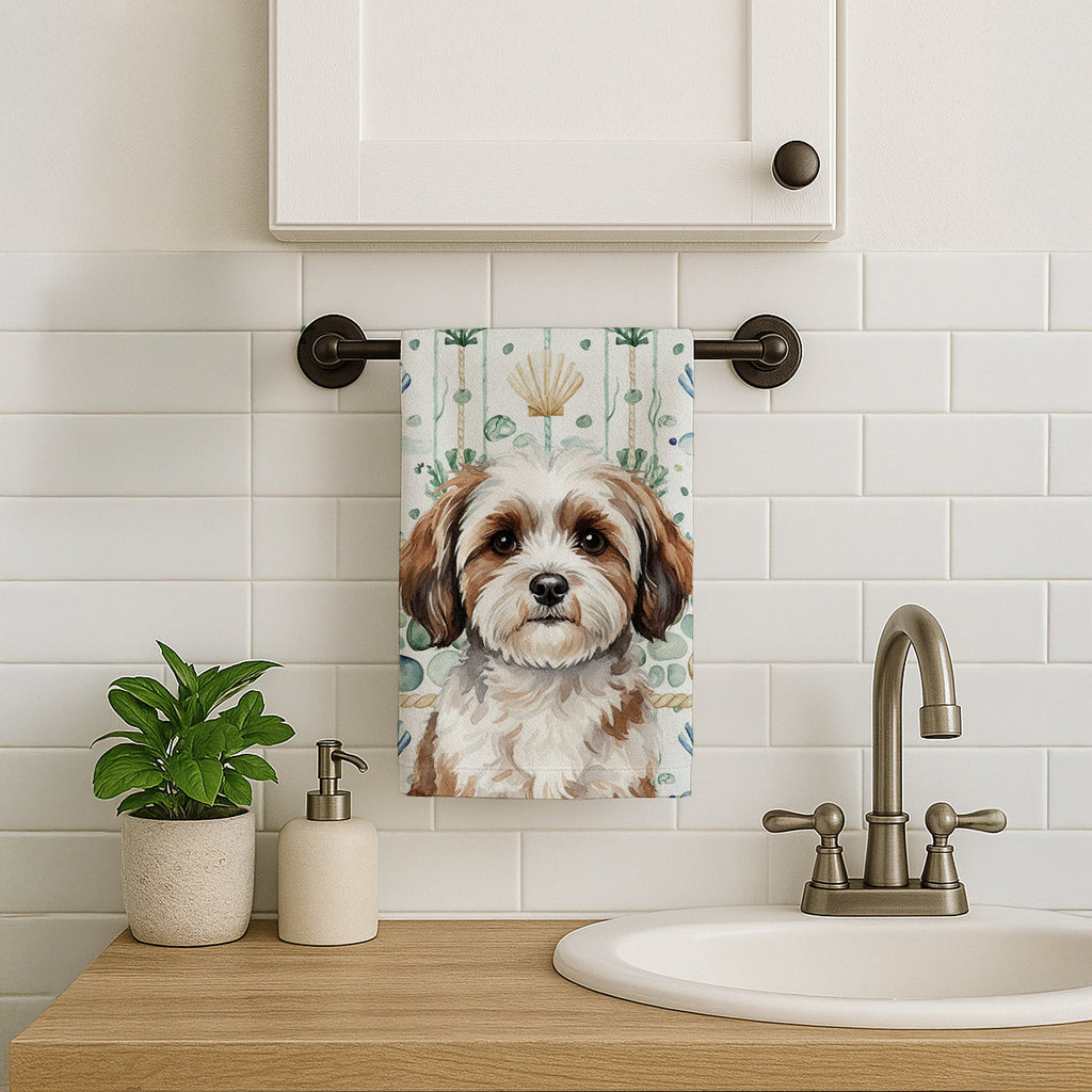 Parti-color Havanese Coastal Sea Glass Kitchen Towel Velour Plush Front and Cotton Loop Back Machine Washable