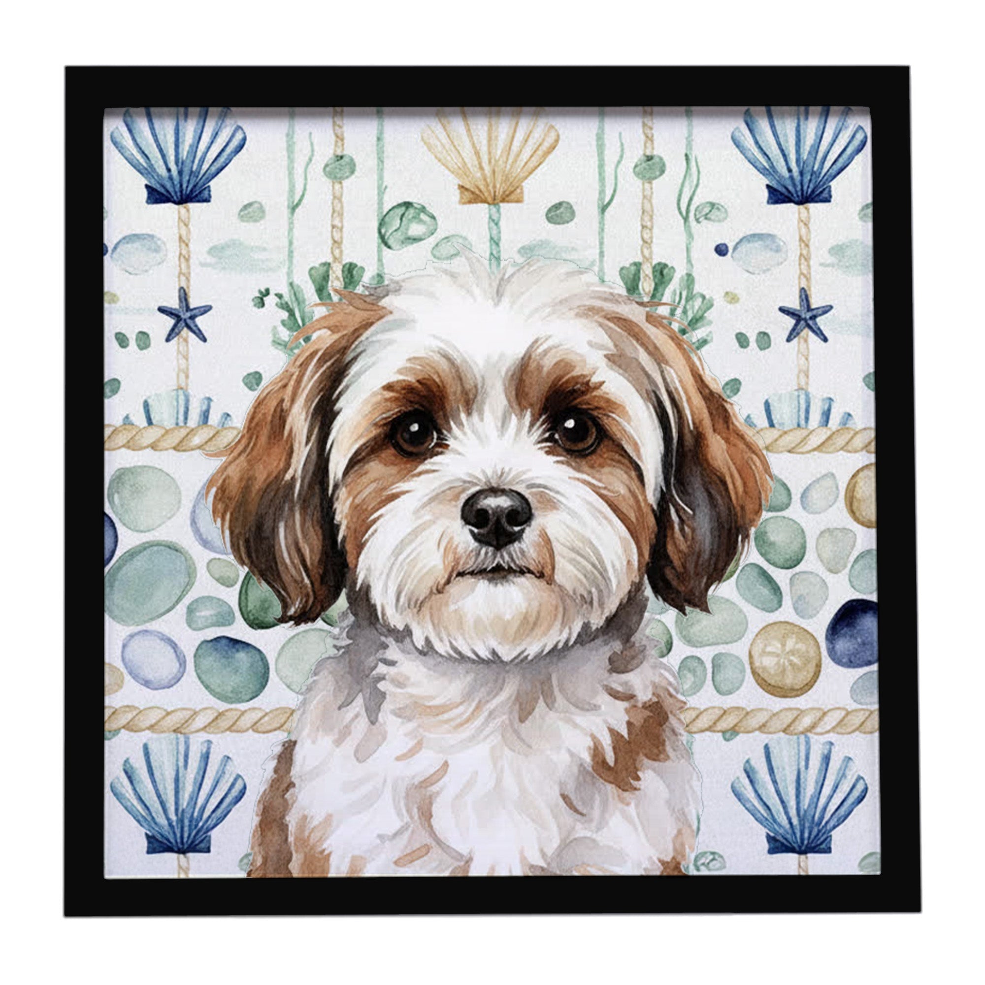 Parti-color Havanese Coastal Sea Glass Framed Metal Print Bathroom, Kitchen, Office, Home Decor Wall Art Ready to Hang, Square, 8X8