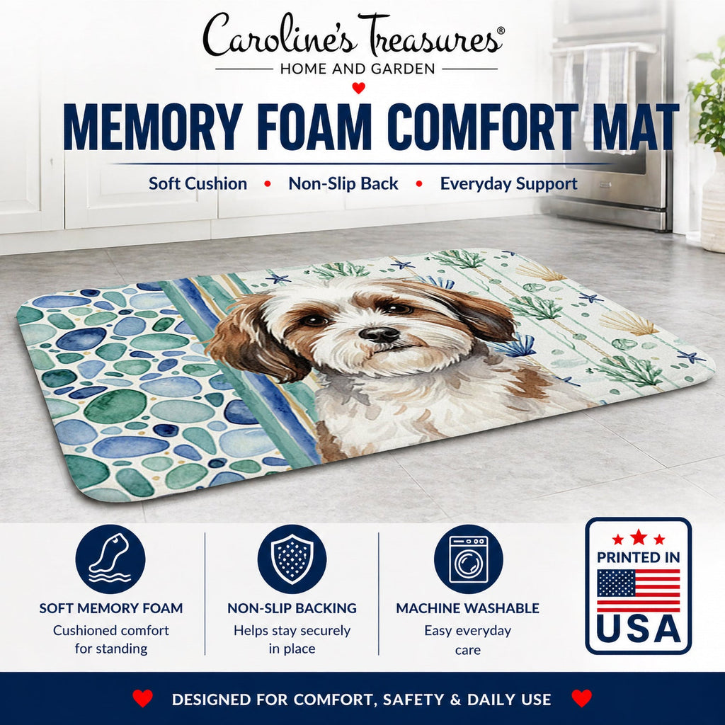 Parti-color Havanese Coastal Sea Glass Memory Foam Kitchen Mat Machine Washable Anti-Fatigue Cushion Comfort Bath or Kitchen Rug
