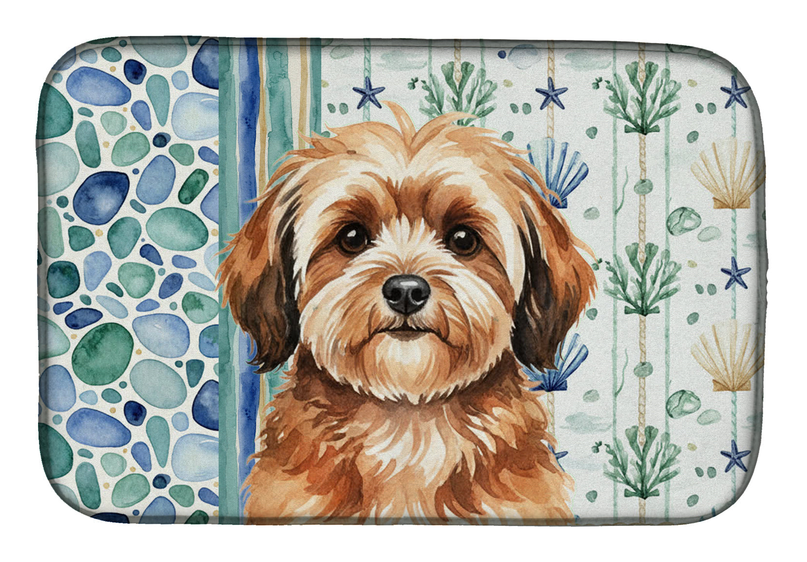 Sable Havanese Coastal Sea Glass Dish Drying Mat Absorbent Dish Drying Mat Pad for Kitchen Counter Dish Drainer Mat for Countertop, 14 x 21", Multicolor