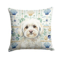 White Havanese Coastal Sea Glass Decorative Throw Pillow 18x18 Indoor Outdoor Accent Cushion, Fabric Cover with Insert for Sofa, Bed, Porch & Living Room