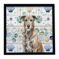 Brindle Irish Wolfhound Coastal Sea Glass Framed Metal Print Bathroom, Kitchen, Office, Home Decor Wall Art Ready to Hang, Square, 8X8