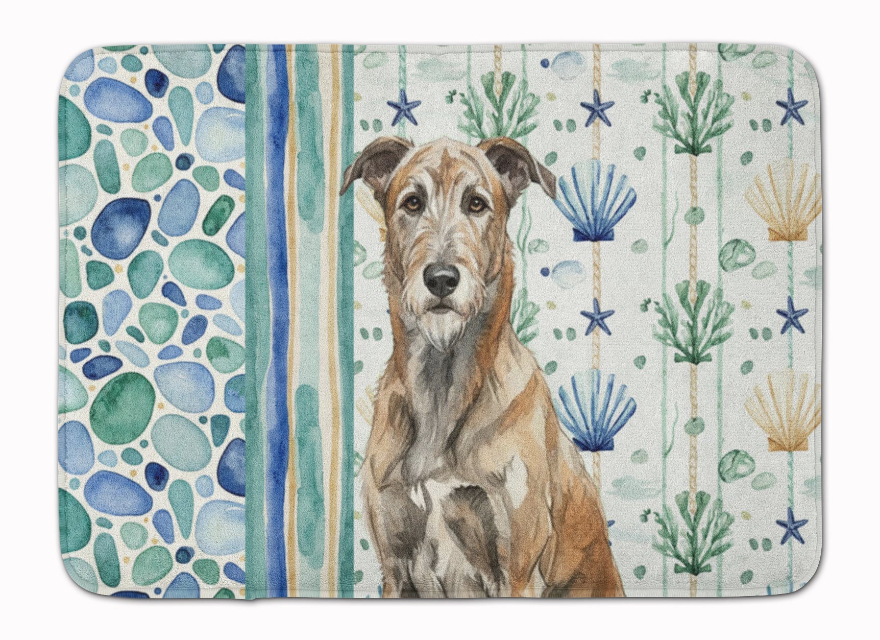 Brindle Irish Wolfhound Coastal Sea Glass Memory Foam Kitchen Mat Machine Washable Anti-Fatigue Cushion Comfort Bath or Kitchen Rug