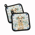 Wheaten Irish Wolfhound Coastal Sea Glass Pot Holder Set of 2 Heat Resistant Quilted Hot Pads 7.5 x 7.5 Inch, Insulated Kitchen Trivets for Cooking & Baking