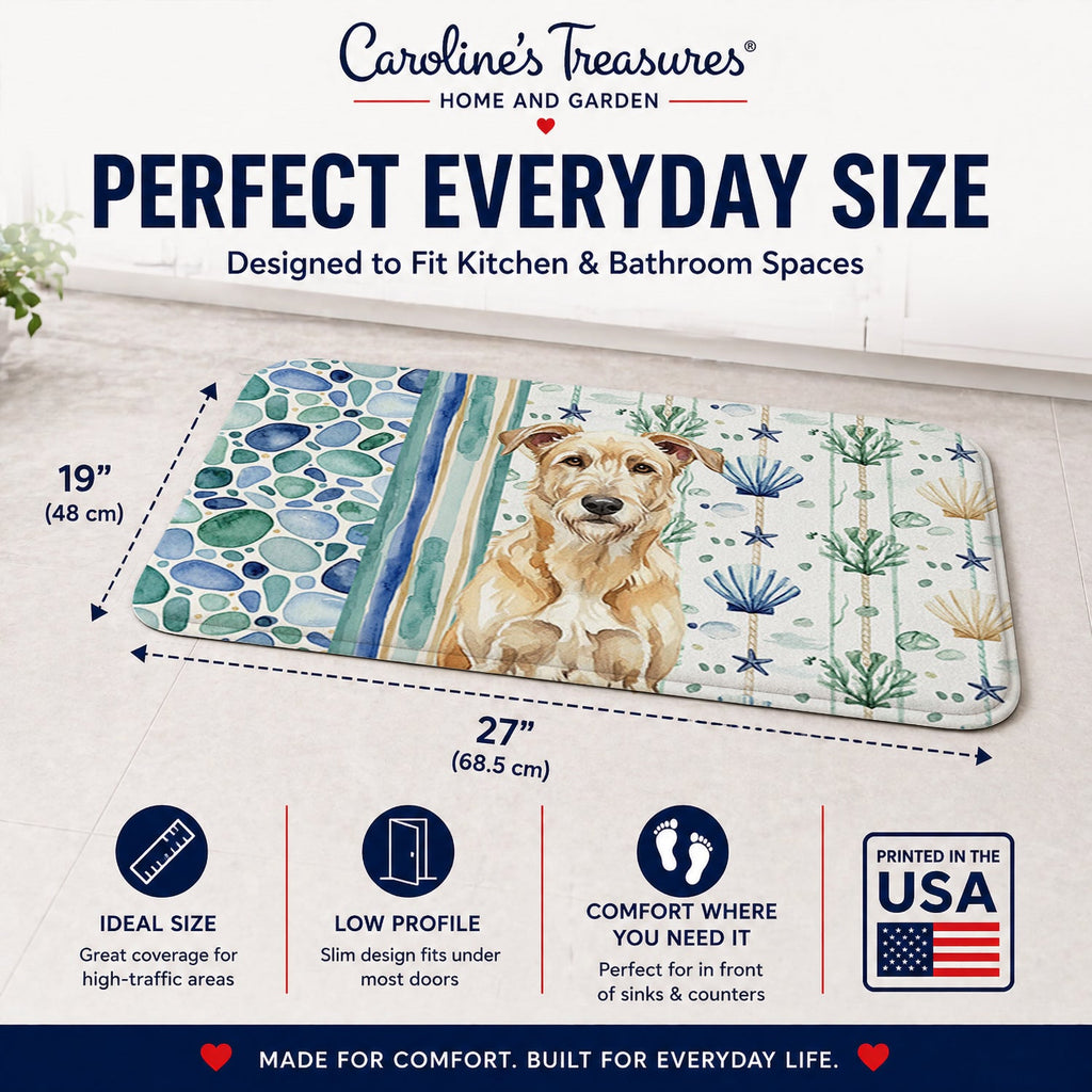 Wheaten Irish Wolfhound Coastal Sea Glass Memory Foam Kitchen Mat Machine Washable Anti-Fatigue Cushion Comfort Bath or Kitchen Rug