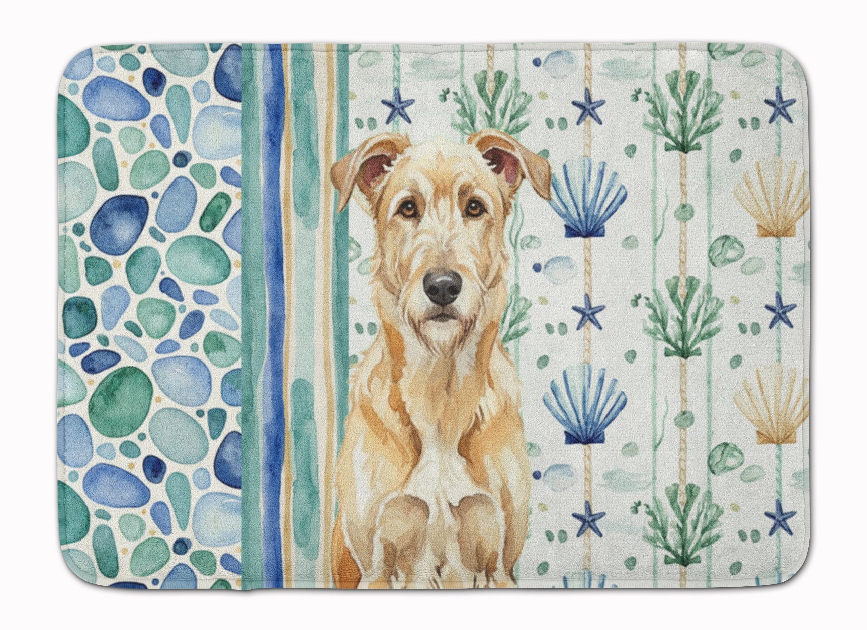 Wheaten Irish Wolfhound Coastal Sea Glass Memory Foam Kitchen Mat Machine Washable Anti-Fatigue Cushion Comfort Bath or Kitchen Rug