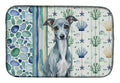 Blue Italian Greyhound Coastal Sea Glass Dish Drying Mat Absorbent Dish Drying Mat Pad for Kitchen Counter Dish Drainer Mat for Countertop, 14 x 21", Multicolor