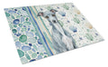 Blue Italian Greyhound Coastal Sea Glass Cutting Board Tempered Glass Kitchen Cutting Surface, Heat Resistant Chopping, Non-Slip Feet, Food Prep & Serving