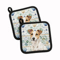 White and Tan Jack Russell Terrier Coastal Sea Glass Pot Holder Set of 2 Heat Resistant Quilted Hot Pads 7.5 x 7.5 Inch, Insulated Kitchen Trivets for Cooking & Baking