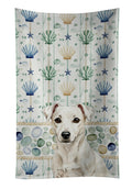 White Jack Russell Terrier Coastal Sea Glass Kitchen Towel Velour Plush Front and Cotton Loop Back Machine Washable