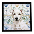 White Jack Russell Terrier Coastal Sea Glass Framed Metal Print Bathroom, Kitchen, Office, Home Decor Wall Art Ready to Hang, Square, 8X8