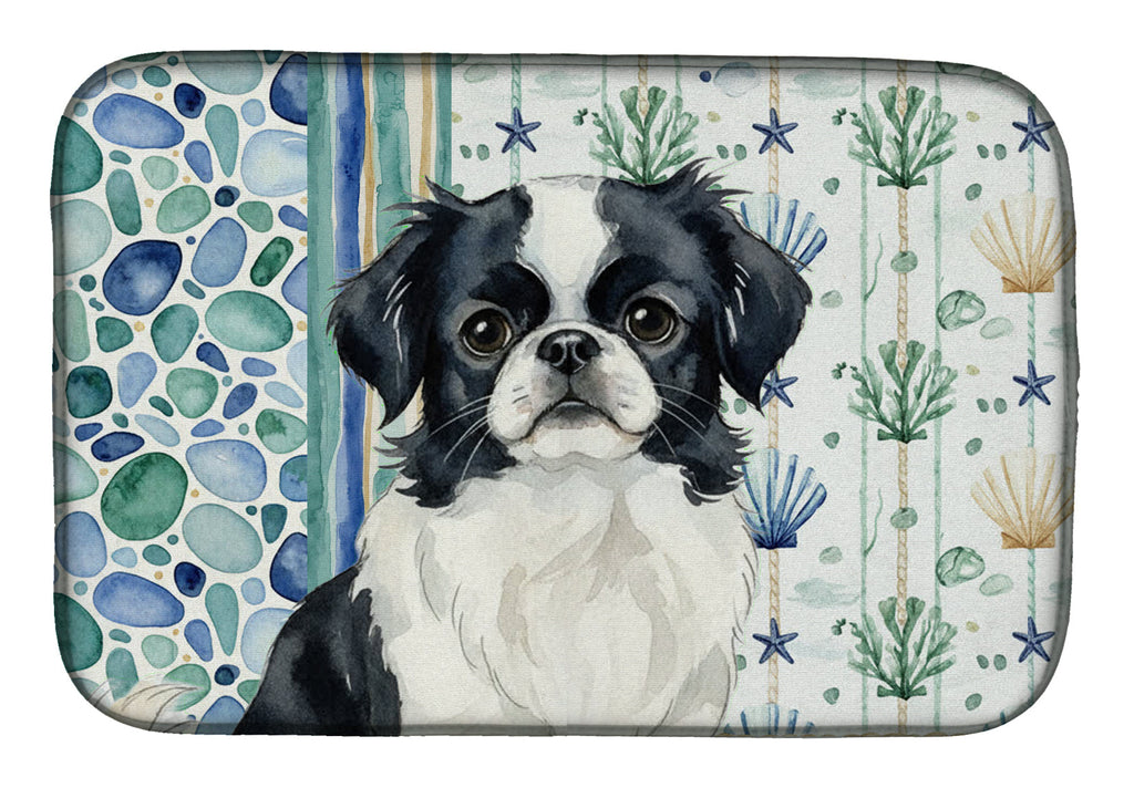 Black and White Japanese Chin Coastal Sea Glass Dish Drying Mat Absorbent Dish Drying Mat Pad for Kitchen Counter Dish Drainer Mat for Countertop, 14 x 21", Multicolor