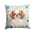 Red and White Japanese Chin Coastal Sea Glass Decorative Throw Pillow 14x14 Indoor Outdoor Accent Cushion, Fabric Cover with Insert for Sofa, Bed, Porch & Living Room